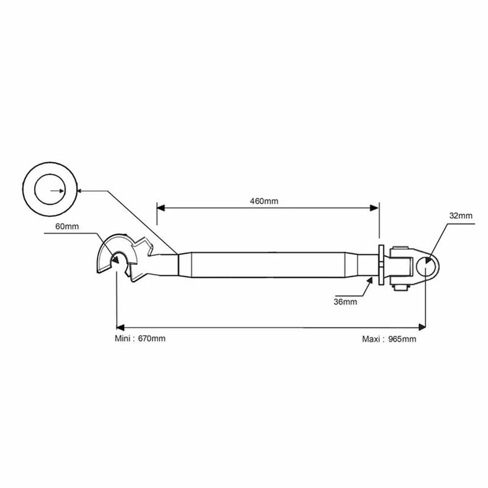 Mekanisk toppstag i HD utførelse (Kategori3/3 (Ø32/32mm)) Knast og Q.R CBM krok